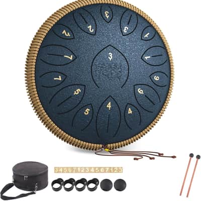 Steel Tongue Drum 12 Inch 15 Notes, Steel Drums Instruments for Kids Adults, Hand Pan Drum with Music Book, Drum Mallets and Carry Bag, Handpan C Major, Navy Blue image 1