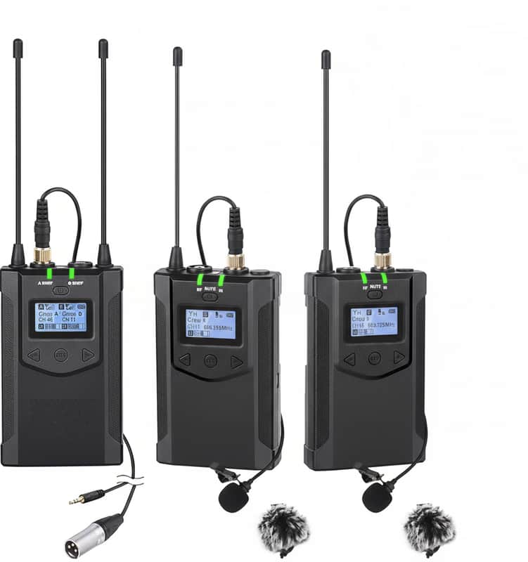 Wireless Microphone System for Cameras, Camcorders, Smartphones, Laptops, Professional UHF Wireless Lavalier Lapel Microphone with Dual-Channel Recording, AA Batteries image 1