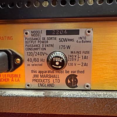 1982 Marshall JCM 800 2204 50w CSA Spec (Canadian Version) image 6