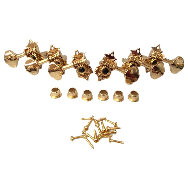 Gold 3x3 Tuning Pegs Guitar Scalloped Buttons Butterbean Vintage Open Gear Keys image 1