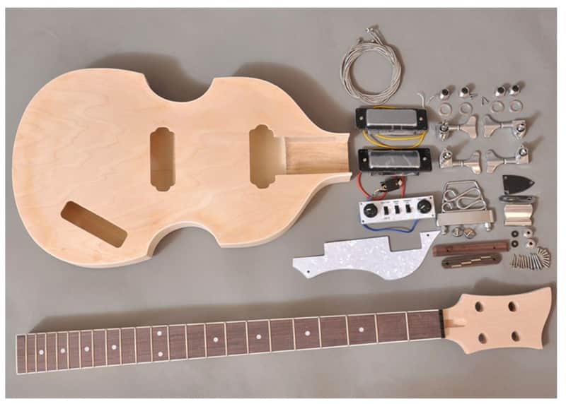 Violin Style Electric Bass Guitar DIY Kit – Set Neck Short Scale Build Your Own Bass image 1