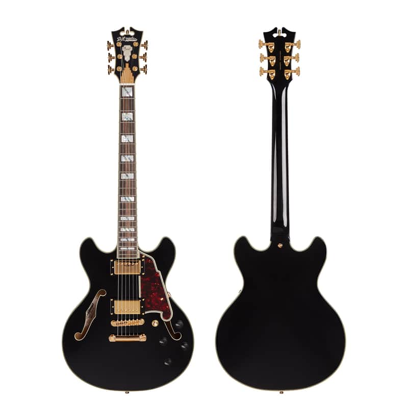 D'Angelico DAEMINIDCSBKGS EXCEL MINI DC Double Cutaway Semi-Hollow Body 6-String Electric Guitar w/Deluxe Hardshell Case image 1