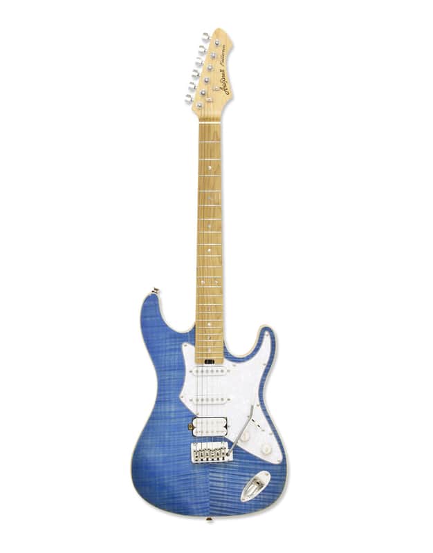 Aria 714-MKII-BKDM Fullerton, Flamed Maple Top, Poplar Body, Roasted Maple Neck, Turquoise Blue image 1