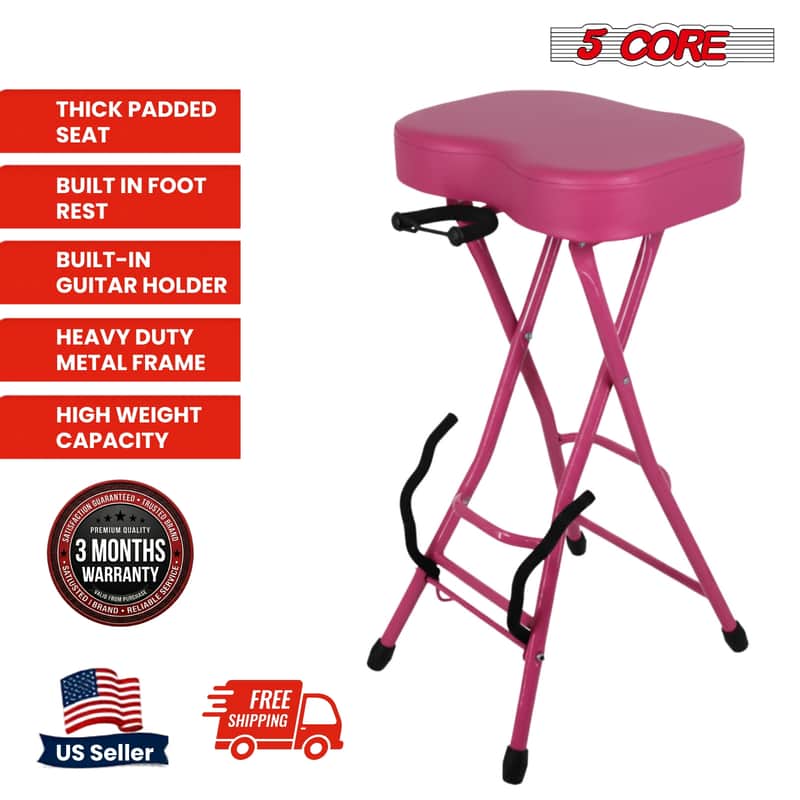 5 Core Guitar Stool 3.15" Padded Chair Foldable Music Seat w Built in Foot Rest Guitar Stand image 1