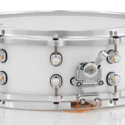 Pearl Reference One 20-PLY 13x6.5" Hybrid Maple/Birch Snow White Glitter Custom Lacquer Snare Drum Mastercast Die-cast Hoops Single Swivel Lugs Glide-lock Strainer | WorldShip | Authorized Dealer image 2
