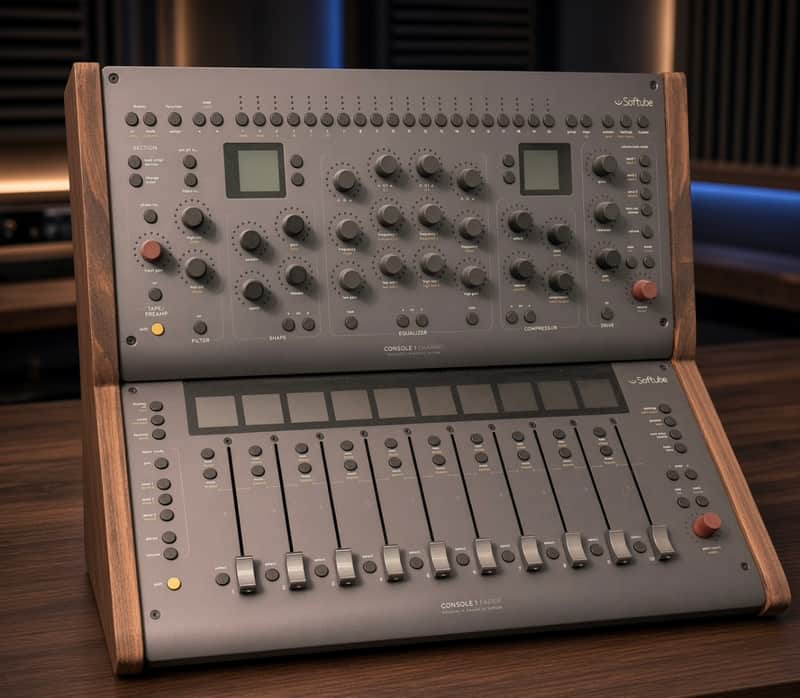 Softube Console 1 Channel Mk III + Console 1 Fader Mk III w/ Real Walnut Stand image 1