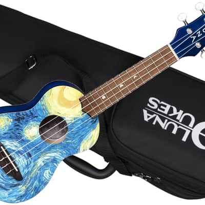 LUNA Starry Night Soprano UKULELE w/ Light Case new Uke - Mahogany - Blue image 1