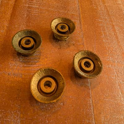 Gibson Reflector Knob Matched Set Of 4 Original Vintage 1960s Gold Volume Tone image 6
