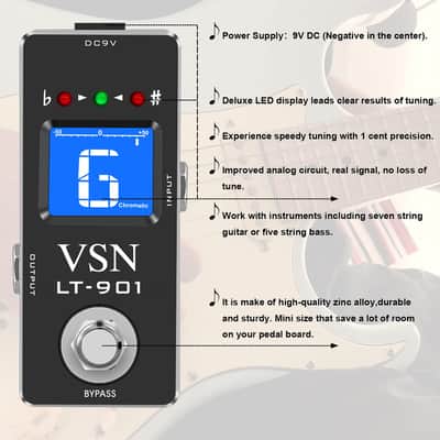 VSN Tuner Pedal,Chromatic Guitar Tuner Pedal Fast and Accuate Tuner for High Precision ± 1 Cent with Pitch Indicator for Electric Guitar and Bass True Bypass Tuning apparatus for musical instruments image 5
