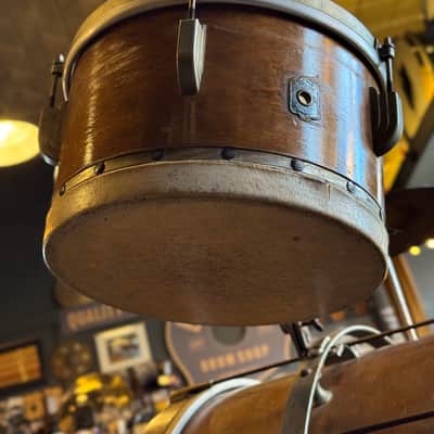 VINTAGE 1940's Leedy Trap Kit in Natural Mahogany - 14x28, 7x11, 9x13 image 15