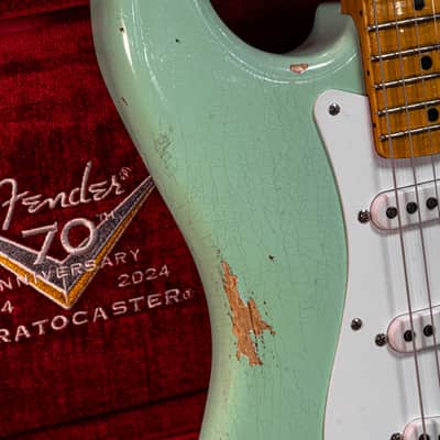 Fender CS 70th Anniversary 1954 Strat Relic 1-P QMN SFA Limited Fat 2025 - Super-Faded Aged Surf Green image 3