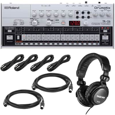 ROLAND BOUTIQUE TR-06 DRUMATIX, Tascam TH02, (4) 1/4 Cables, (2) Midi Cables Bundle