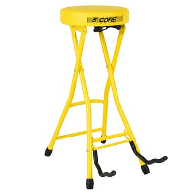 5Core Guitar Stool 3.15" Padded Chair Foldable Heavy Duty Music Seat Built in Foot Rest Guitar Stand - Yellow image 1