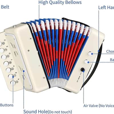 Kids Accordion Toy Accordian Mini Musical Instruments 10 Keys Button for Child Children Kids Toddlers Beginners (White) image 2
