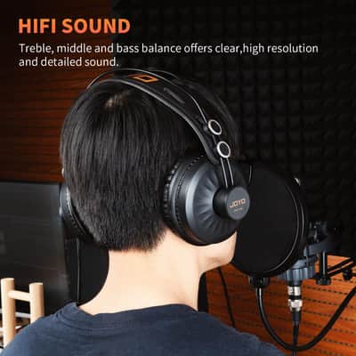 JOYO Studio Monitor Headphones, 50mm Drivers Over-Ear with Passive Noise Isolation, Flat Response for Recording/Mixing/Guitar Amp/Podcast, 3.5mm & 6.35mm Adapter (JMH-02) image 3