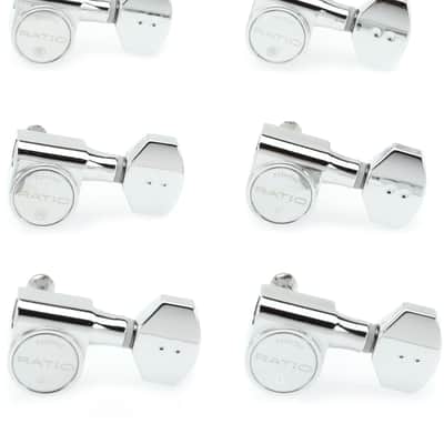 Graph Tech PRN-2721-C0 Ratio 6 In-Line Electric Guitar 2-pin Machine Heads - Mini Contemporary Style / Chrome image 1