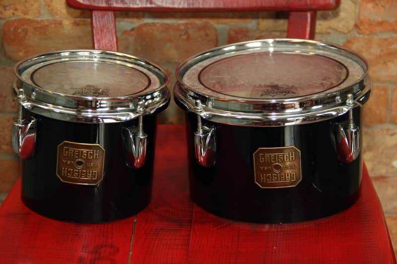 Rare Gretsch USA - nitron black vintage 1975 6&8 concert toms image 1