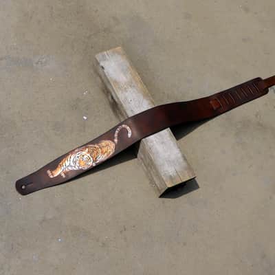 burnyblack custom made guitar strap leather 2.5" - tiger brown image 10
