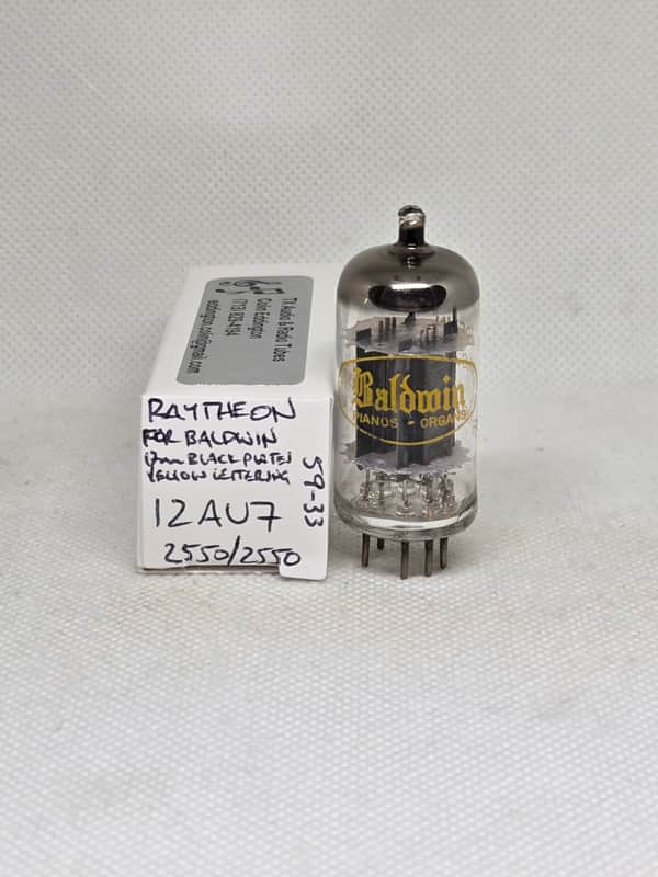 Raytheon Made For Baldwin 1959 12AU7 Long Black Plate Perfectly Balaced Single NOS ECC82 12AU7 image 1
