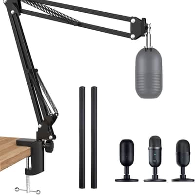 Mini Boom Arm - Mic Arm for Mini Microphone, Adjustable Boom Arm Stand with 3/8" to 5/8" Adapter image 1