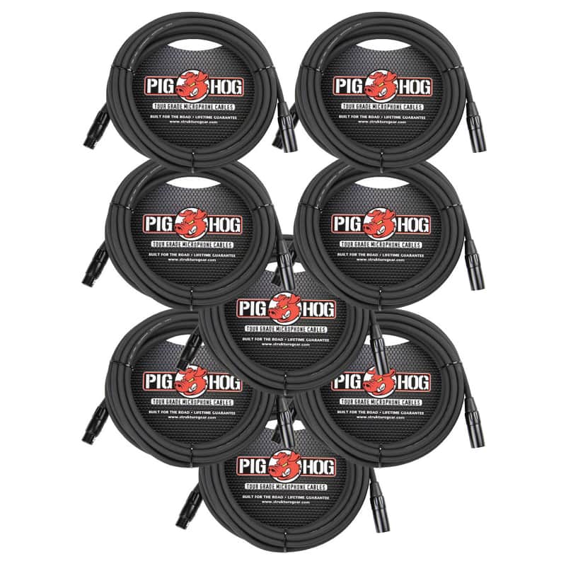 8 - Pack Pig Hog PHM25 XLR High Performance 8mm Microphone Black Cable, 25 Ft - NEW image 1