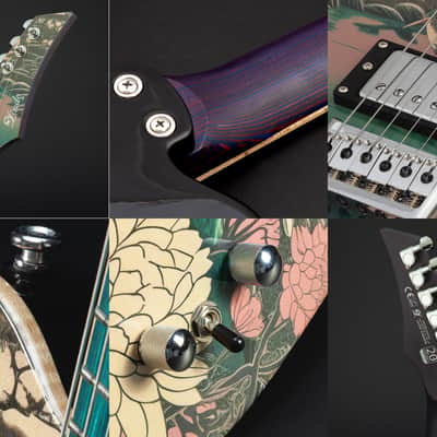 Lindo Koya Electric Guitar | Composite Neck | Luminlays | Five Elements Kanji Fretboard Inlays in Maple and Abalone Sea Shell | Japanese Wilderness Art | Designed in Bristol, UK image 12