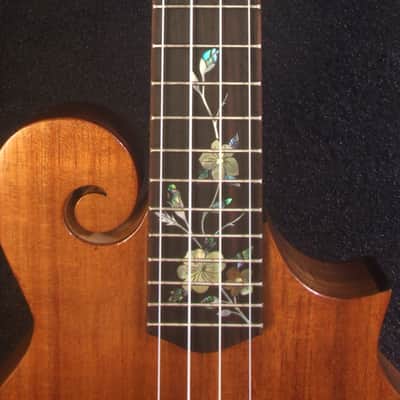 Handmade F Style Tenor Ukulele, ArchBack, Hawaiian Koa & Mahogany, Floral Inlay, Soft-bag, Bruce Wei FM17-2036 image 3