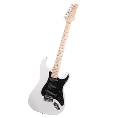 Ukscs ST Stylish Electric Guitar with Black Pickguard White image 11