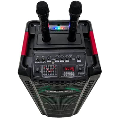 Dolphin SP-2130RBT Dual 12” Karaoke Machine – 5000W Power, 2 Wireless Mics, LED Lights, Bluetooth PA System image 2