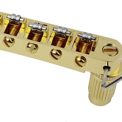 Guitar Bridge Stop Bar Tailpiece Tremolo TM85 and GM005 Tune-O-Matic Roller Saddle Bridge Combo Replacement Part Compatible with Les Paul LP SG 6 String Electric Guitars, Gold+Black image 3