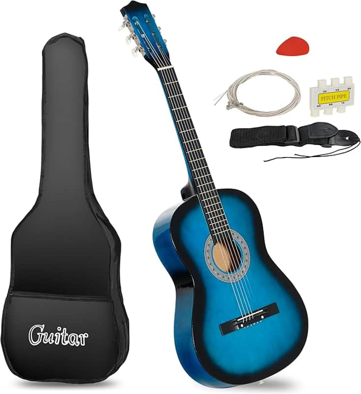 6 String 38" Acoustic Guitar w/Gig Bag Strap Pitch Pipe Extra Strings Set Pick for Kids Beginners Starter Youths Students Right-handed(Blue) image 1