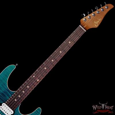 Suhr Custom Modern HSH Basswood Body with Flame Maple Top Roasted Maple Neck Trans Teal 6.80 lbs image 4
