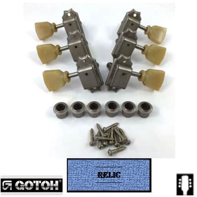 NEW - Gotoh Japan SD90 3x3 Ivoroid Keystone Button Guitar Tuners - AGED RELIC NICKEL image 1
