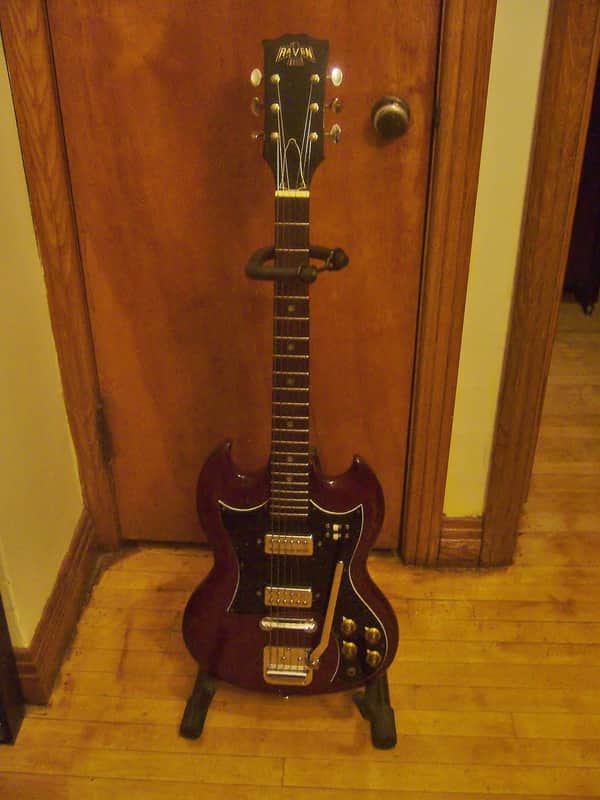 Vintage 70's Raven Electric Guitar Matsumoku Japanese SG-Style Wine Red w/Vibrato image 1