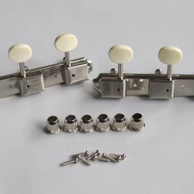 Nickel Vintage-Style 3×3 Guitar Tuners, 3-on-Plate | Ivory Buttons, 15:1 Ratio – LP / SG Junior Style image 1