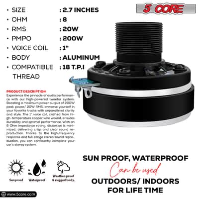 5 Core Compression Drivers Pair Horn Speaker 1 Inch Aluminum Tweeter 200W Peak 8 Ohm Pro Audio Driver image 4