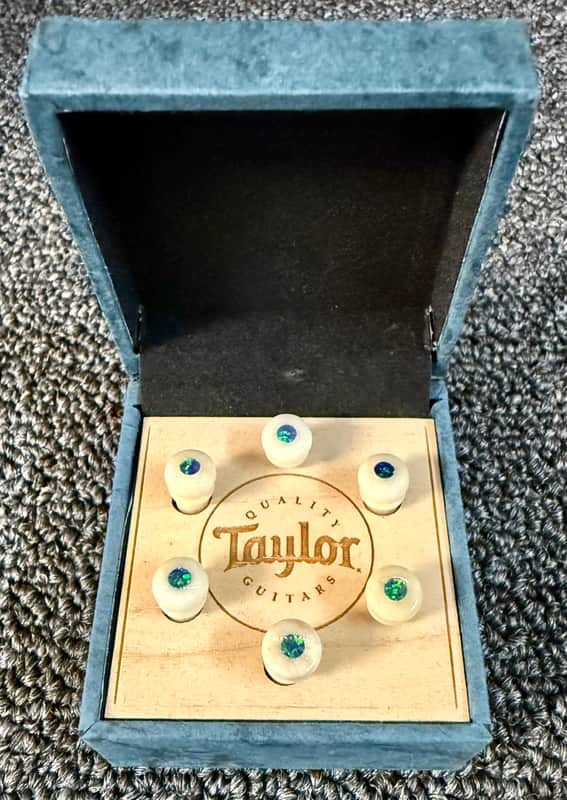 Taylor Bridge Pin 6 Piece Set 5” Taper White Bone with Green Opal 7260-3 image 1