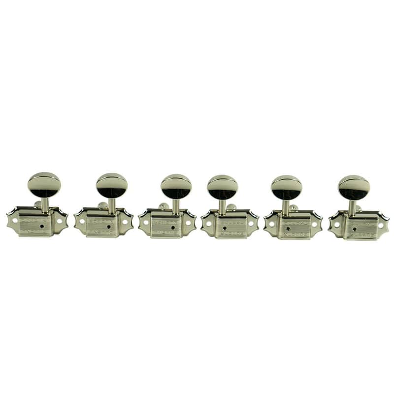 Kluson 3 Per Side Deluxe Series Tuning Machines - Double Line - Standard Post - Nickel With Metal Oval Buttons image 1