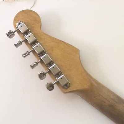Vintage Modern Spec Lefty Fender Licensed Made in Japan Aged Relic Strat Guitar Neck Amber Loaded MIJ Nickel Gotoh Tuners image 23