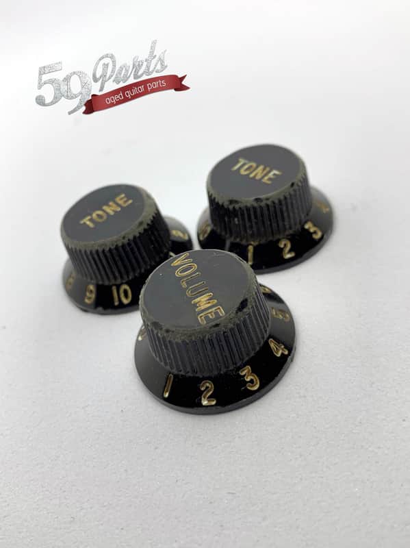 Set of 3 Hand Aged Fender knobs BLACK, relic, aged, Stratocaster, 59 Parts image 1