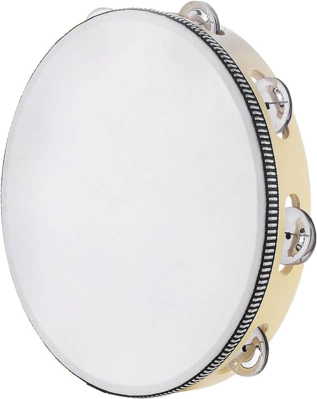 10-Inch Tambourine for Adults – Handheld Drum with Metal Jingles, Birch Wood Frame image 1