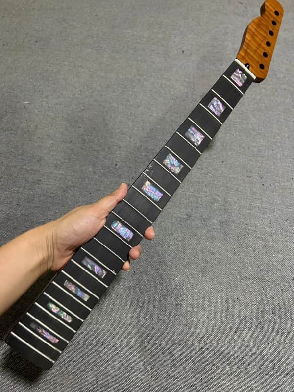 Left hand Ebony inlay 22fret Satin Roasted Flame Maple guitar neck part image 1