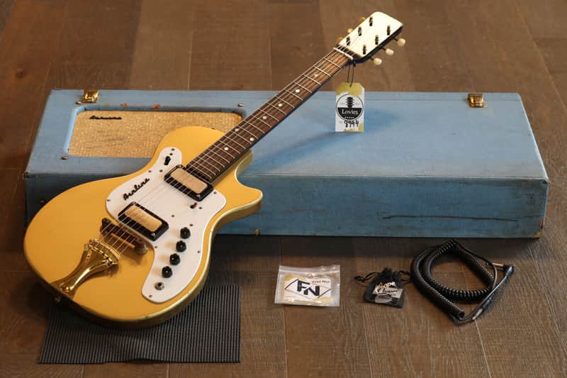 1966 Airline Model 7214 Amp-In-Case Electric Guitar Gold Blue + OHSC image 1