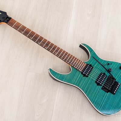 1998 Ibanez J Custom KRG1802 Spot Model Transparent Turquoise AAAA Flame Top DiMarzio HH image 11