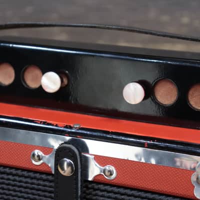 Gagné & Frère 1-Row 2-Bass 10-Treble Button "D" Red & Black Diatonic Accordion w/Case image 13