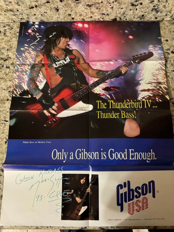 Gibson Nikki Sixx Bass Poster 1993 EB-750 650 Thunderbird IV Les Paul deluxe premium Plus 5 string Special LPB1 Standard 2 image 1