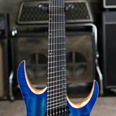 Mayones Hydra Elite VF 7 Electric Guitar - Infinite Blue 4A Curly Poplar image 5