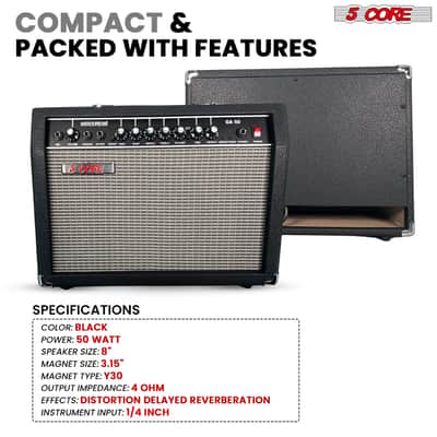 5 Core Guitar Amp 50 Watt Electric Amplifier w Built in 8" Speaker Portable Mini Amps w Aux image 7