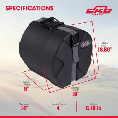 SKB 4" x 14" Snare Case with Padded Interior, D-Shaped Drum Design, and Molded in Feet for Upright Positioning and Stability, Black image 3