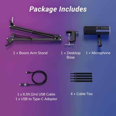 Dynamic Gaming Microphone, XLR/USB Mic Streaming, AI Noise Cancellation, Controlable RGB, Tap Mute, 3.5mm Headphone Jack, Volume Control, Microfono with Boom Arm, Black image 3